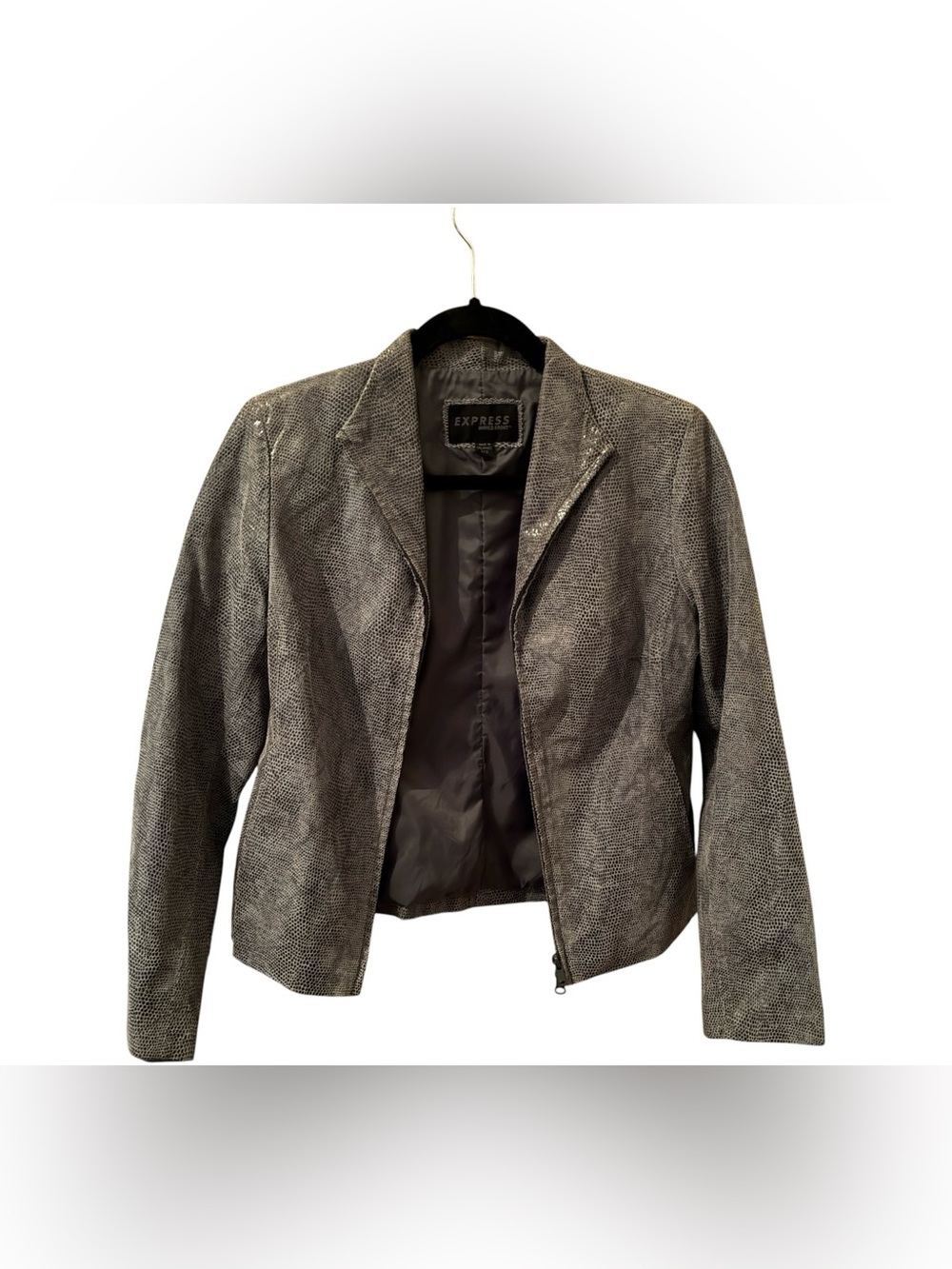 EUC VINTAGE EXPRESS GRAY GENUINE LEATHER/SNAKESKIN JACKET SIZE 1/2